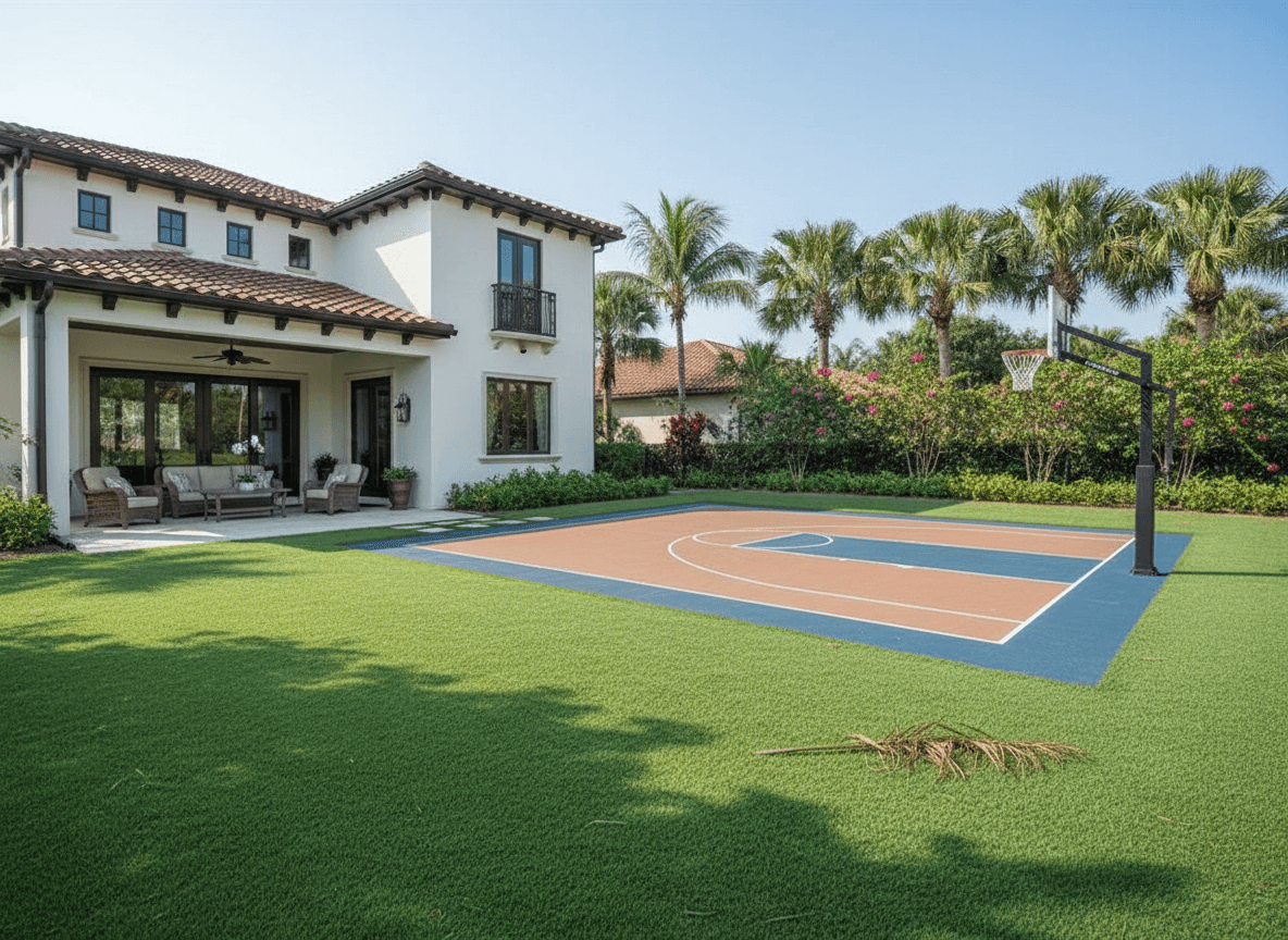 A sports court builder job seen in full